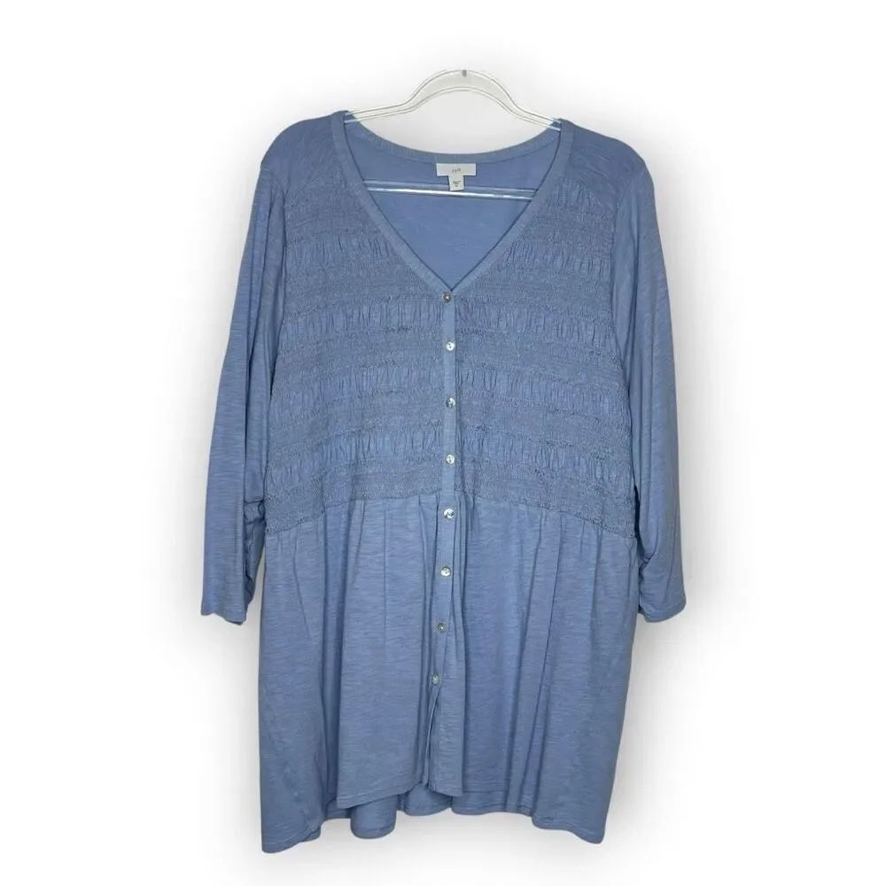 J. Jill Blue Smocked Tunic Top Babydoll 3/4 Sleeve Blouse Women’s Plus 3X Flawed